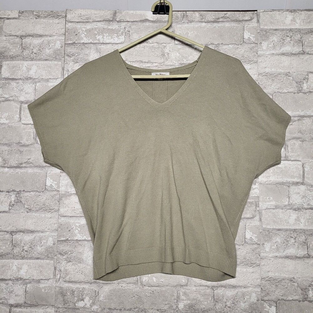 Vila Milano Sweater Short Sleeve Dolman Knit Lightweight Back Buttons V Neck MED